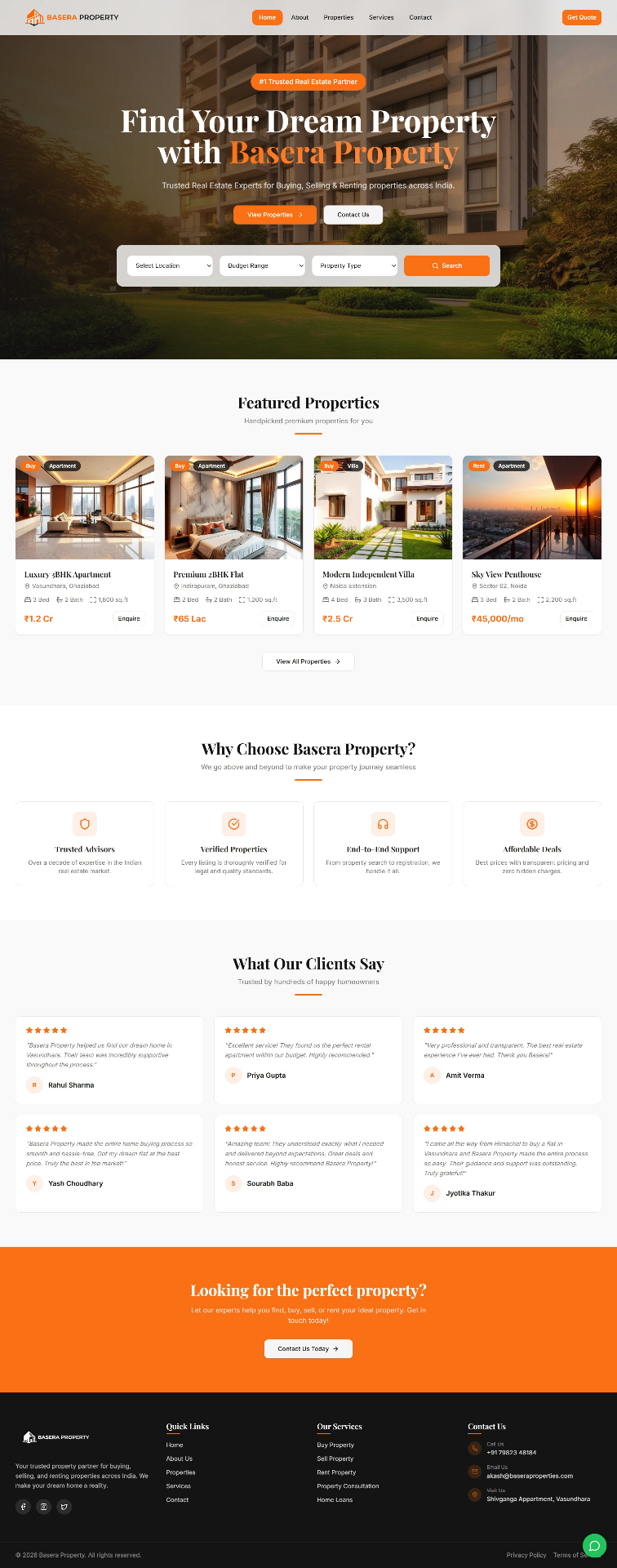 Basera Property — Trusted Property Partner website screenshot designed by TruDigitals