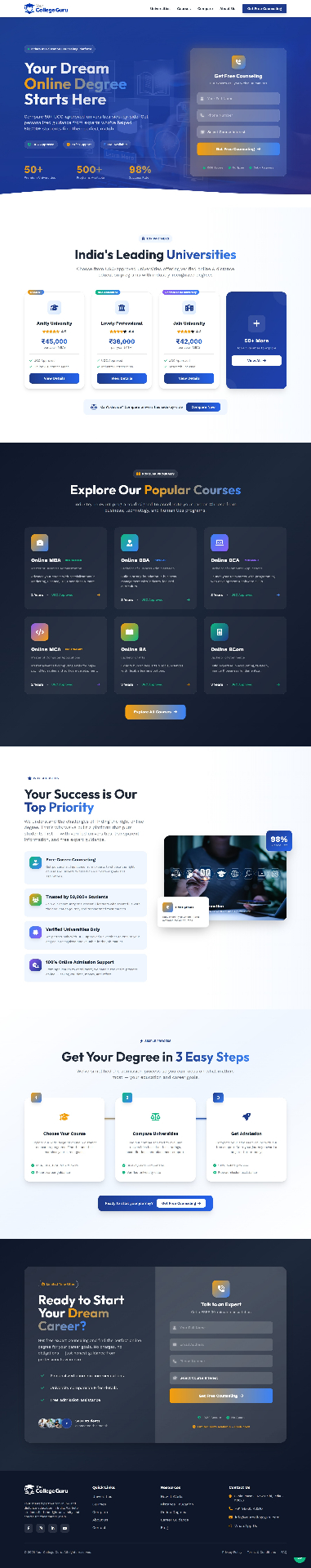 CollegeGuru — Online Degree Counseling website screenshot designed by TruDigitals