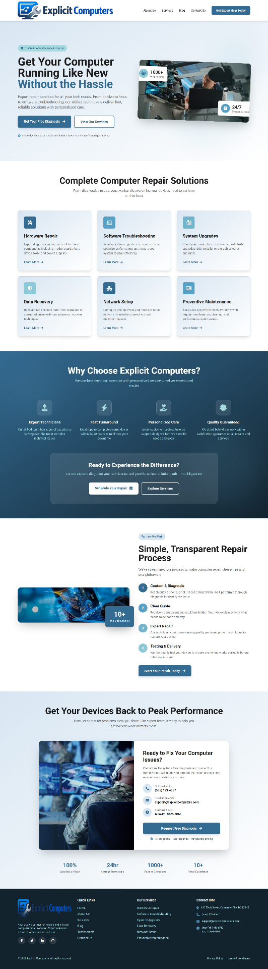 Explicit Computers — Repair Services website screenshot designed by TruDigitals