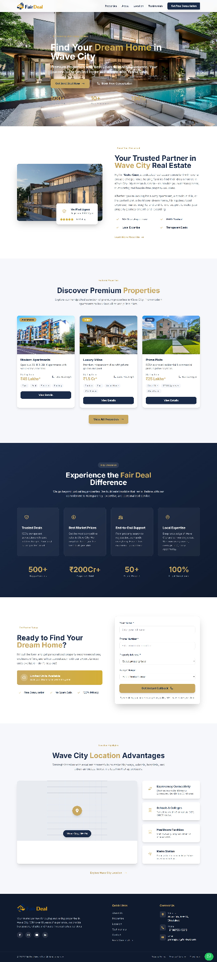 FairDeal — Wave City Properties website screenshot designed by TruDigitals