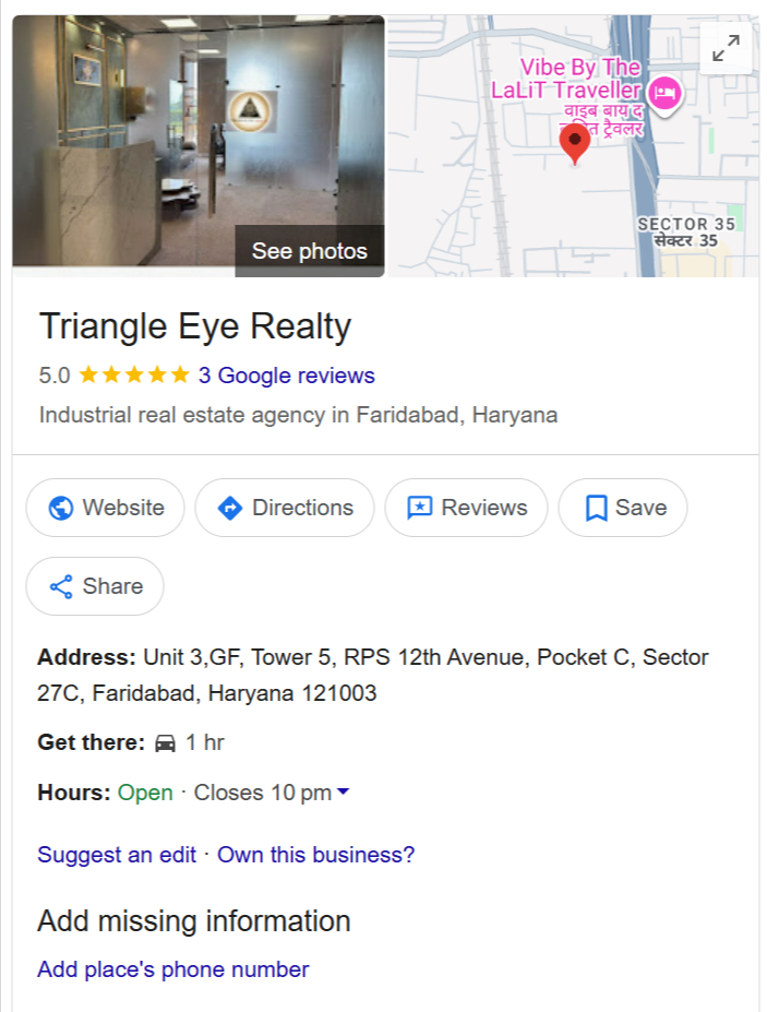 Triangle Eye Realty Google Business Profile screenshot
