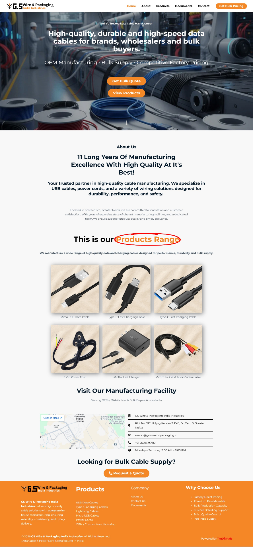 GS Wire & Packaging India Industries website screenshot designed by TruDigitals