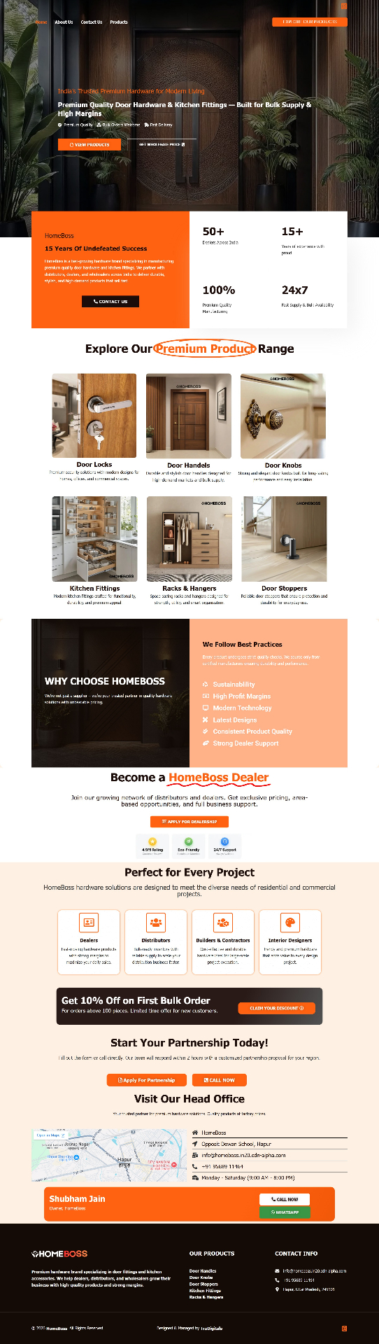 HomeBoss — Door Hardware & Fittings website screenshot designed by TruDigitals